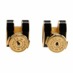 Hermes Pop H Black Lacquered Gold Tone Stud Earrings For Women -Deals Hermes Store luxury women hermes used accessories p39997 005