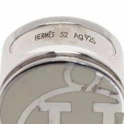 Hermes Logo White Silver Tone Ring Size 52 For Women -Deals Hermes Store luxury women hermes used accessories p40002 005