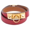 Hermes Hermès Red Leather Rivale Double Tour Bracelet S For Women -Deals Hermes Store luxury women hermes used accessories p400316 001