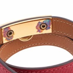 Hermes Hermès Red Leather Rivale Double Tour Bracelet S For Women -Deals Hermes Store luxury women hermes used accessories p400316 003
