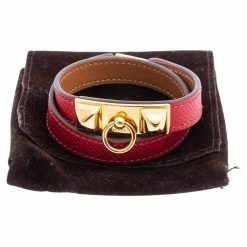 Hermes Hermès Red Leather Rivale Double Tour Bracelet S For Women -Deals Hermes Store luxury women hermes used accessories p400316 007