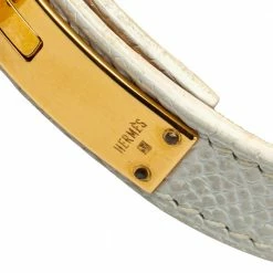 Hermes Hermès White Leather Gold Plated Kelly Single Tour Bracelet M For Women -Deals Hermes Store luxury women hermes used accessories p401704 005