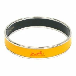Hermes Caleche Wide Yellow Enamel Palladium Plated Bracelet For Women