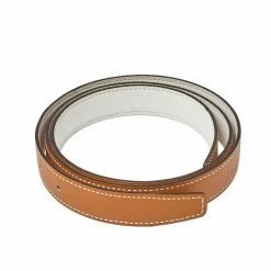 Hermes White/Gold Epsom And Swift Leather Reversible Belt Strap Size 95 CM For Women 12 Hermes White/Gold Epsom And Swift Leather Reversible Belt Strap Size 95 CM For Women -Deals Hermes Store luxury women hermes used accessories p402231 002