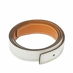 Hermes White/Gold Epsom And Swift Leather Reversible Belt Strap Size 95 CM For Women 13 Hermes White/Gold Epsom And Swift Leather Reversible Belt Strap Size 95 CM For Women -Deals Hermes Store luxury women hermes used accessories p402231 004