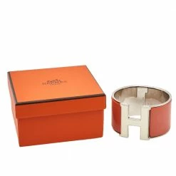 Hermes Clic Clac H Orange Enamel Palladium Plated Extra Wide Bracelet PM For Women 17 Hermes Clic Clac H Orange Enamel Palladium Plated Extra Wide Bracelet PM For Women -Deals Hermes Store luxury women hermes used accessories p402493 001
