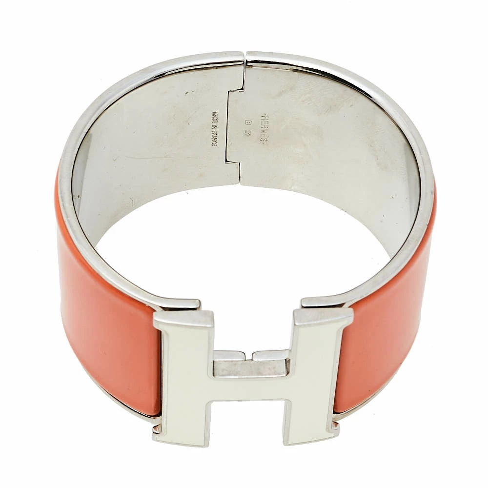 Hermes Clic Clac H Orange Enamel Palladium Plated Extra Wide Bracelet PM For Women 7 Hermes Clic Clac H Orange Enamel Palladium Plated Extra Wide Bracelet PM For Women - Image 5