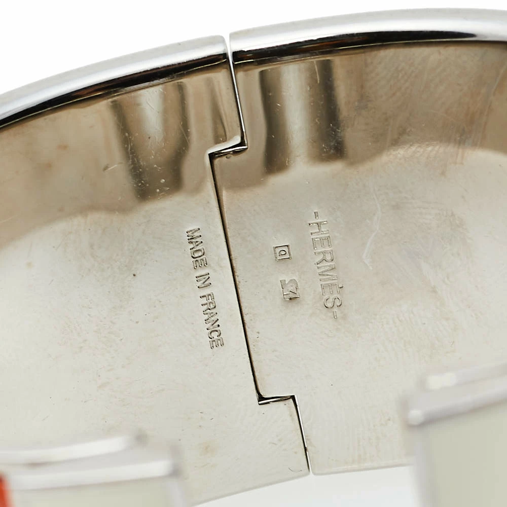 Hermes Clic Clac H Orange Enamel Palladium Plated Extra Wide Bracelet PM For Women 9 Hermes Clic Clac H Orange Enamel Palladium Plated Extra Wide Bracelet PM For Women - Image 7