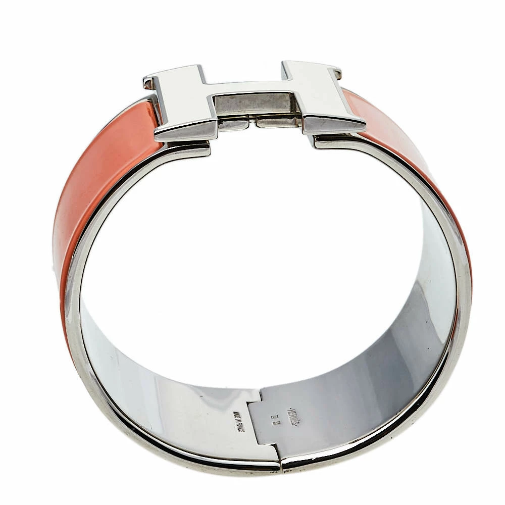 Hermes Clic Clac H Orange Enamel Palladium Plated Extra Wide Bracelet PM For Women 6 Hermes Clic Clac H Orange Enamel Palladium Plated Extra Wide Bracelet PM For Women - Image 4