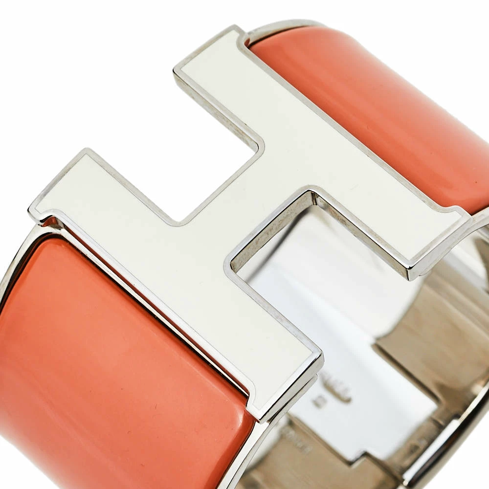 Hermes Clic Clac H Orange Enamel Palladium Plated Extra Wide Bracelet PM For Women 5 Hermes Clic Clac H Orange Enamel Palladium Plated Extra Wide Bracelet PM For Women - Image 3