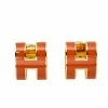 Hermes Hermès Pop H Orange Lacquered Gold Plated Stud Earrings For Women