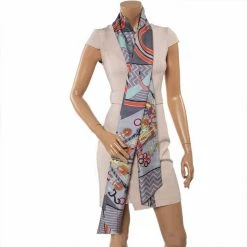 Hermes Grey Vert D'Eau Bouquets Sellier Printed Silk Bandeau For Women -Deals Hermes Store luxury women hermes used accessories p403246 003