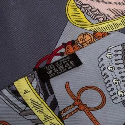 Hermes Grey Vert D'Eau Bouquets Sellier Printed Silk Bandeau For Women -Deals Hermes Store luxury women hermes used accessories p403246 005