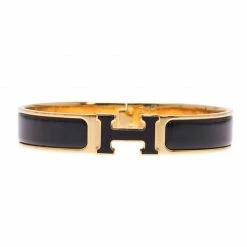 Hermes Clic Clac H Black Enamel Gold - Plated Bracelet For Women -Deals Hermes Store luxury women hermes used accessories p40341 003