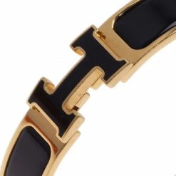 Hermes Clic Clac H Black Enamel Gold - Plated Bracelet For Women -Deals Hermes Store luxury women hermes used accessories p40341 005