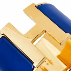 Hermes Hermès Clic H Blue Enamel Gold Plated Extra Wide Bracelet PM For Women -Deals Hermes Store luxury women hermes used accessories p404459 006