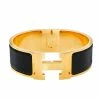 Hermes Hermès Clic Clac H Black Enamel Gold Plated Wide Bracelet PM For Women