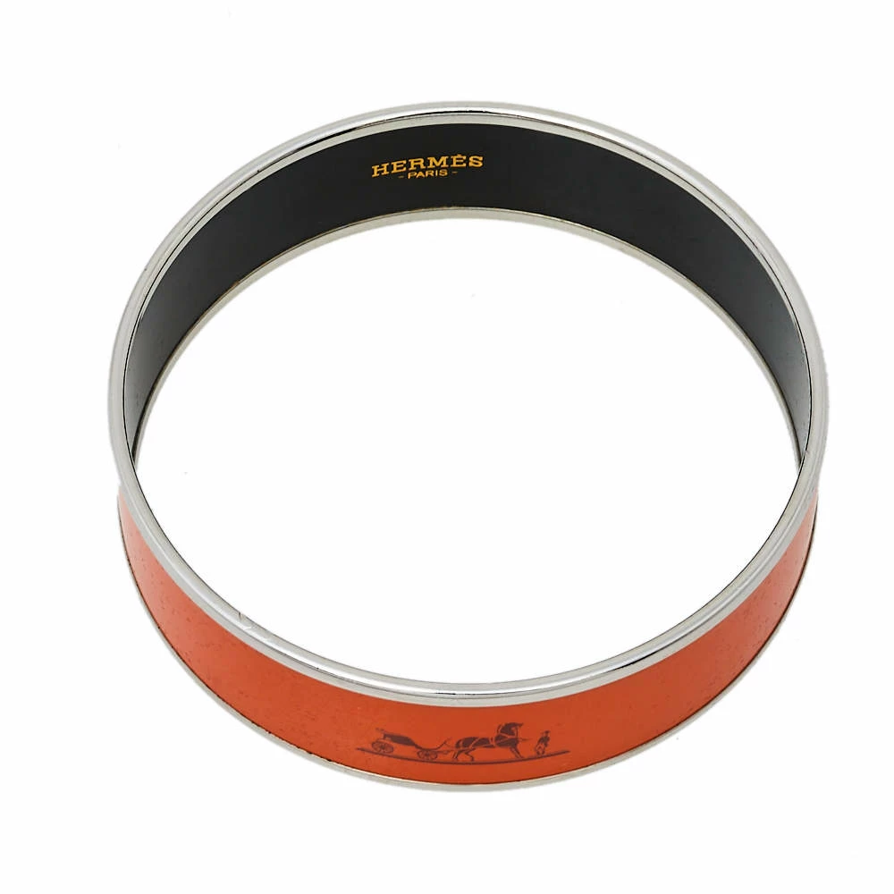 Hermes Hermès Orange Enamel Palladium Plated Caleche Bangle Bracelet For Women 7 Hermes Hermès Orange Enamel Palladium Plated Caleche Bangle Bracelet For Women - Image 5