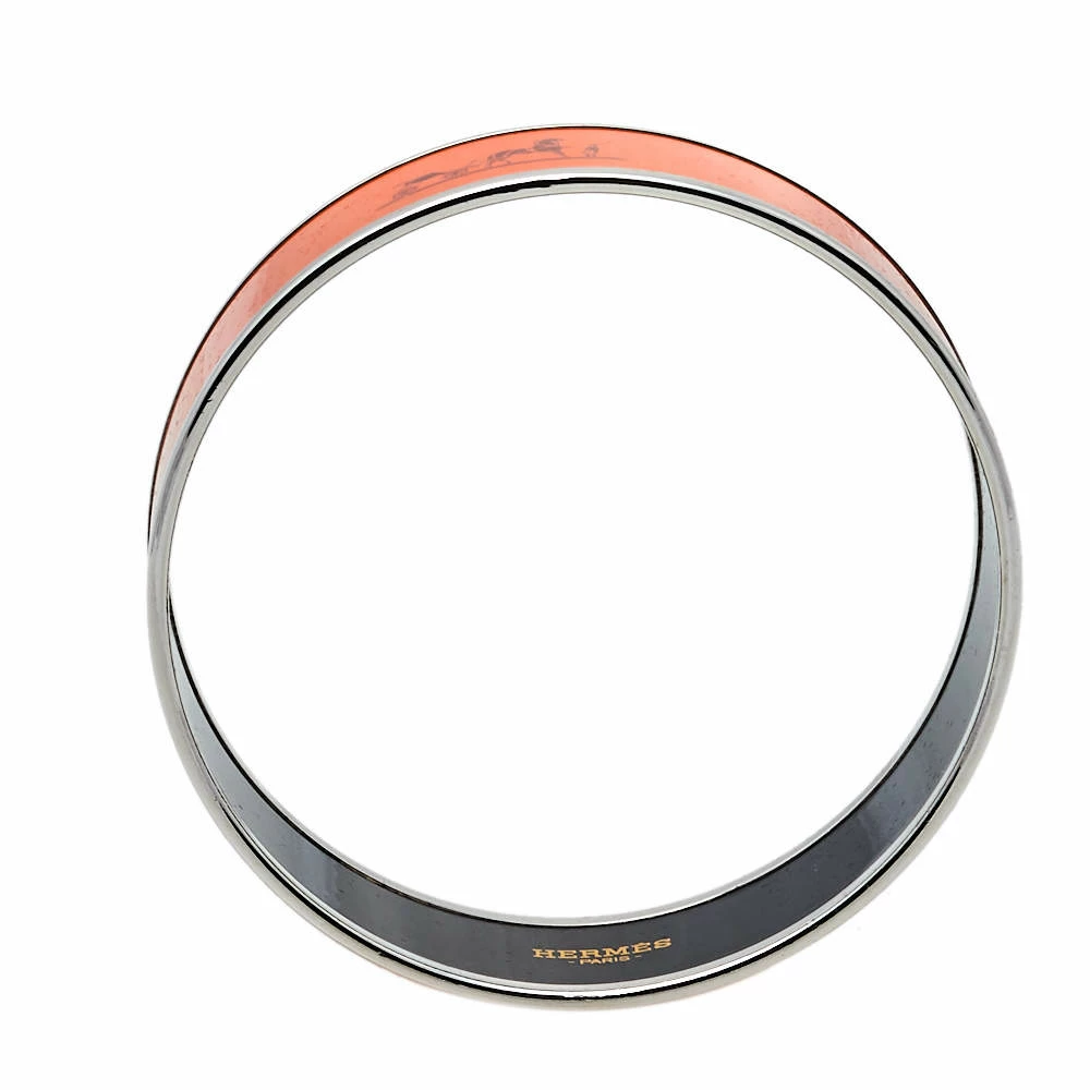 Hermes Hermès Orange Enamel Palladium Plated Caleche Bangle Bracelet For Women 6 Hermes Hermès Orange Enamel Palladium Plated Caleche Bangle Bracelet For Women - Image 4