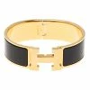Hermes Clic Clac H Wide Enamel Black Gold-Plated Bracelet For Women