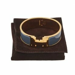 Hermes Hermès Clic Clac H Grey Enamel Gold Plated Wide Bracelet PM For Women -Deals Hermes Store luxury women hermes used accessories p411387 001
