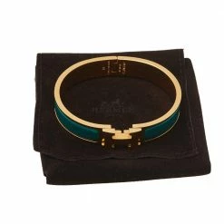 Hermes Hermès Clic H Green Enamel Gold Plated Narrow Bracelet PM For Women -Deals Hermes Store luxury women hermes used accessories p411423 001