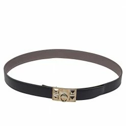 Hermes Black Swift And Togo Leather Reversible Collier De Chien Buckle Belt 95CM For Women