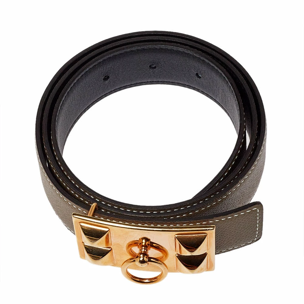 Hermes Etoupe/Noir Epsom And Swift Leather Collier De Chien Reversible Belt 80 CM For Women 5 Hermes Etoupe/Noir Epsom And Swift Leather Collier De Chien Reversible Belt 80 CM For Women - Image 3