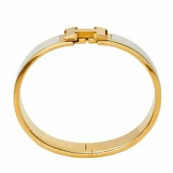 Hermes Gold Plated Nacre Enamel Clic H Narrow Bracelet PM For Women -Deals Hermes Store luxury women hermes used accessories p413907 005