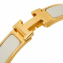 Hermes Gold Plated Nacre Enamel Clic H Narrow Bracelet PM For Women -Deals Hermes Store luxury women hermes used accessories p413907 007