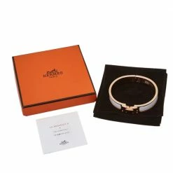 Hermes Rose Gold Plated White Enamel Clic H Narrow Bracelet PM For Women -Deals Hermes Store luxury women hermes used accessories p413917 001