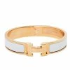 Hermes Rose Gold Plated White Enamel Clic H Narrow Bracelet PM For Women