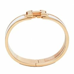Hermes Rose Gold Plated White Enamel Clic H Narrow Bracelet PM For Women -Deals Hermes Store luxury women hermes used accessories p413917 005