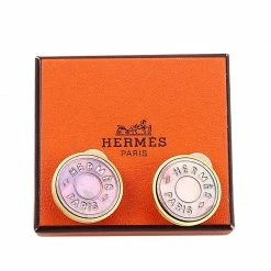 Hermes Hermès Mother Of Pearl Inlay Gold Plated Round Clip-on Stud Earrings For Women -Deals Hermes Store luxury women hermes used accessories p41459 006