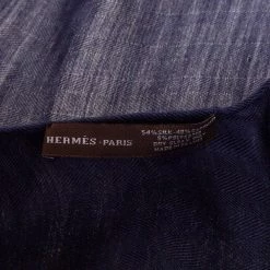 Hermes Navy Blue & Gold Hart Deco Jacquard Silk & Cashmere Stole For Women -Deals Hermes Store luxury women hermes used accessories p414886 005