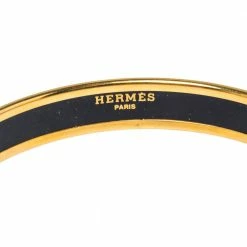 Hermes Hermès Orange Printed Enamel Gold Plated Bangle Bracelet For Women -Deals Hermes Store luxury women hermes used accessories p416722 006