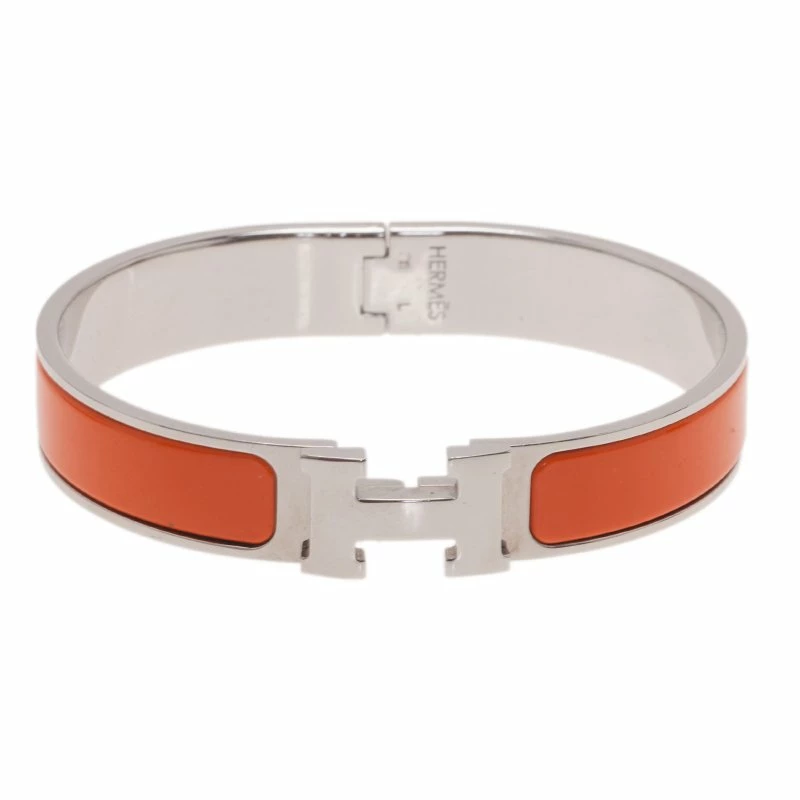 Hermes Clic Clac H Orange Enamel Palladium-Plated Bracelet GM For Women 3 Hermes Clic Clac H Orange Enamel Palladium-Plated Bracelet GM For Women