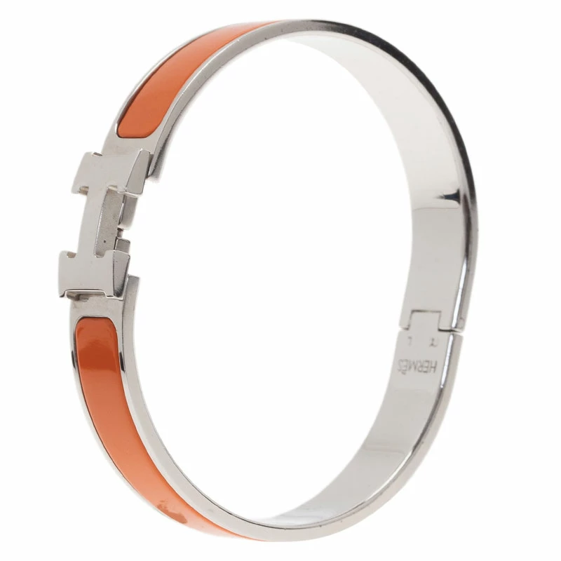 Hermes Clic Clac H Orange Enamel Palladium-Plated Bracelet GM For Women 4 Hermes Clic Clac H Orange Enamel Palladium-Plated Bracelet GM For Women - Image 2