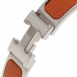Hermes Clic Clac H Orange Enamel Palladium-Plated Bracelet GM For Women 13 Hermes Clic Clac H Orange Enamel Palladium-Plated Bracelet GM For Women -Deals Hermes Store luxury women hermes used accessories p42002 005