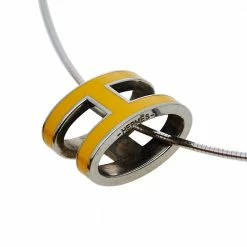 Hermes Hermès Pop H Yellow Lacquer Pendant Sterling Silver Necklace For Women -Deals Hermes Store luxury women hermes used accessories p422277 003