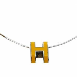 Hermes Hermès Pop H Yellow Lacquer Pendant Sterling Silver Necklace For Women