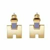 Hermes Hermès Gold Plated Grey Lacquer Eileen Earrings For Women -Deals Hermes Store luxury women hermes used accessories p422349 003