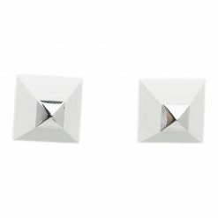 Hermes Cupidon White Enamel Silver Plated Stud Earrings For Women