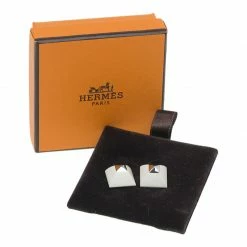 Hermes Cupidon White Enamel Silver Plated Stud Earrings For Women -Deals Hermes Store luxury women hermes used accessories p42363 004