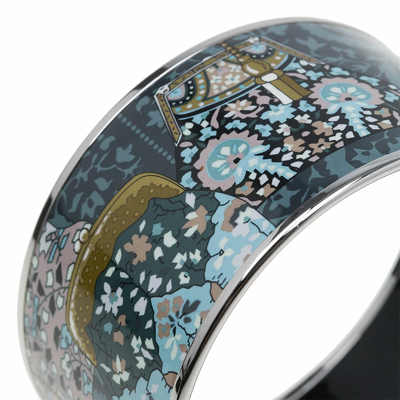 Hermes Extra Wide Printed Enamel Palladium Plated Bangle Bracelet For Women 6 Hermes Extra Wide Printed Enamel Palladium Plated Bangle Bracelet For Women - Image 4