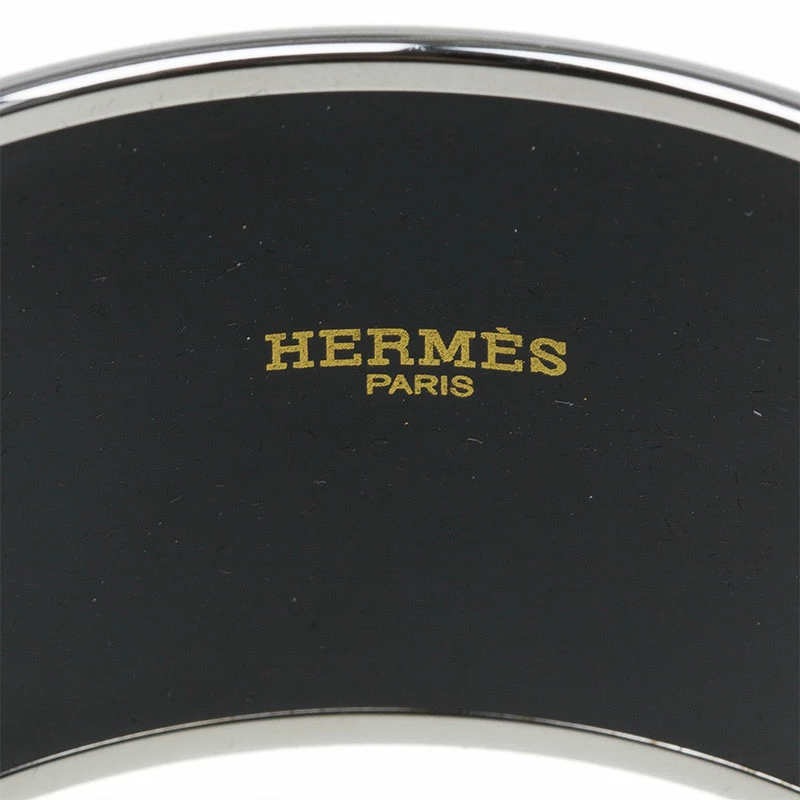 Hermes Extra Wide Printed Enamel Palladium Plated Bangle Bracelet For Women 7 Hermes Extra Wide Printed Enamel Palladium Plated Bangle Bracelet For Women - Image 5