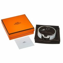 Hermes Hermès Clic Clac H White Enamel Palladium Plated Wide Bracelet PM For Women -Deals Hermes Store luxury women hermes used accessories p426990 001