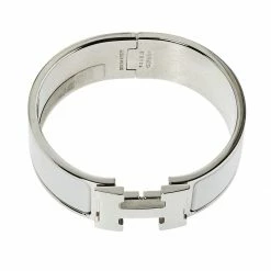 Hermes Hermès Clic Clac H White Enamel Palladium Plated Wide Bracelet PM For Women -Deals Hermes Store luxury women hermes used accessories p426990 002