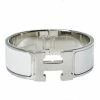 Hermes Hermès Clic Clac H White Enamel Palladium Plated Wide Bracelet PM For Women -Deals Hermes Store luxury women hermes used accessories p426990 003