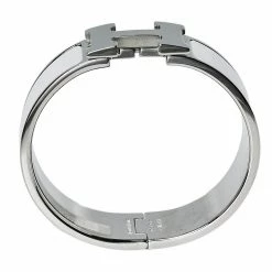 Hermes Hermès Clic Clac H White Enamel Palladium Plated Wide Bracelet PM For Women -Deals Hermes Store luxury women hermes used accessories p426990 005